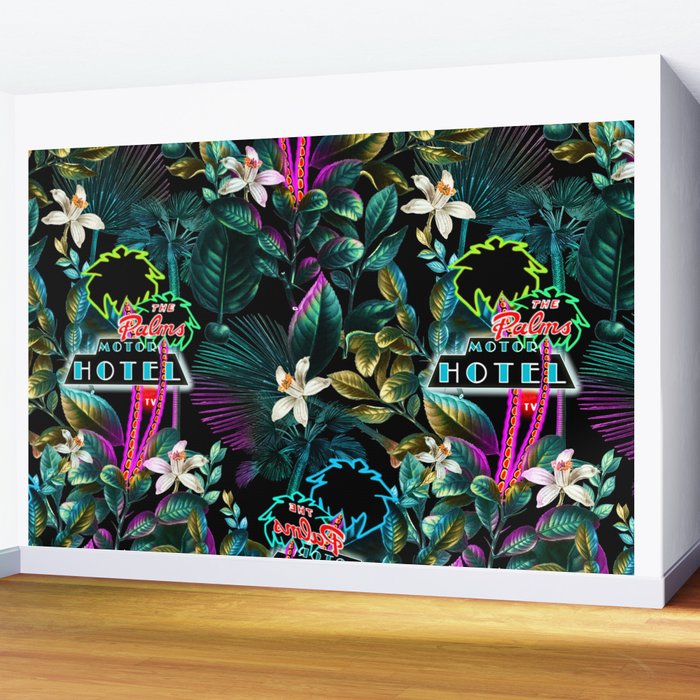 Neon Leaf Pattern Wall Mural Gallery Image 2