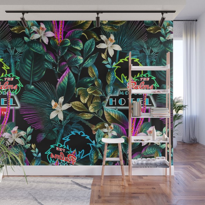 Neon Leaf Pattern Wall Mural Gallery Image 1