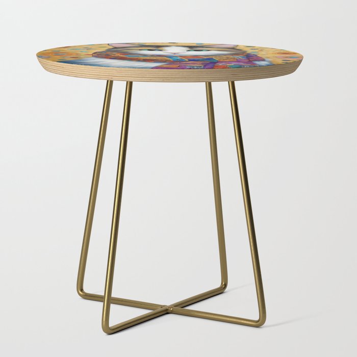 Gustav Klimt Style Calico Cat with Colorful Scarf Side Table Gallery Image 1