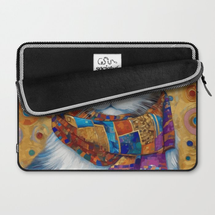 Gustav Klimt Style Calico Cat with Colorful Scarf Laptop Sleeve Gallery Image 2