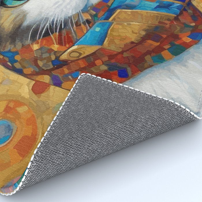 Gustav Klimt Style Calico Cat with Colorful Scarf Rug Gallery Image 4