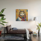 Gustav Klimt Style Calico Cat with Colorful Scarf Wood Wall Art Gallery Image 2
