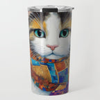 Gustav Klimt Style Calico Cat with Colorful Scarf Travel Mug Gallery Image 1