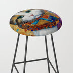 Gustav Klimt Style Calico Cat with Colorful Scarf Stool Gallery Image 2
