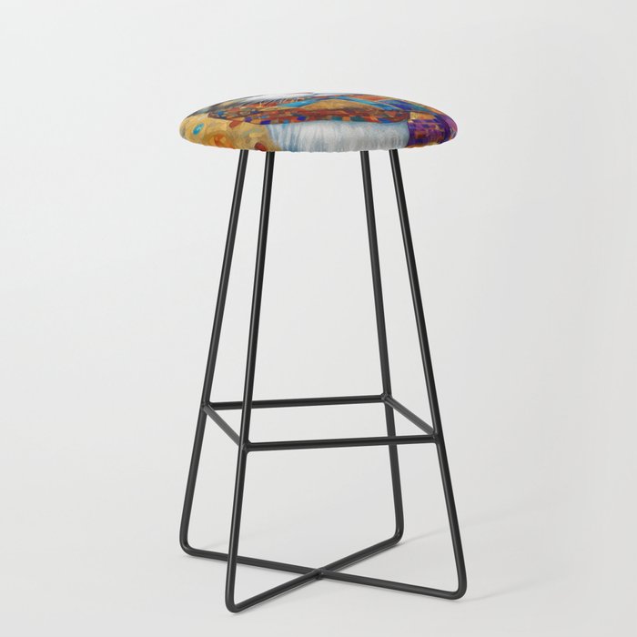 Gustav Klimt Style Calico Cat with Colorful Scarf Stool Gallery Image 1
