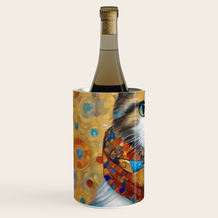 Gustav Klimt Style Calico Cat with Colorful Scarf Wine Chiller Gallery Image 2