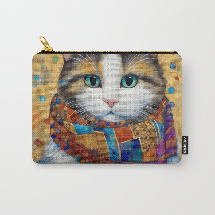 Gustav Klimt Style Calico Cat with Colorful Scarf Carry All Pouch Gallery Image 1