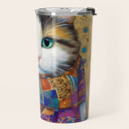 Gustav Klimt Style Calico Cat with Colorful Scarf Travel Mug Gallery Image 2