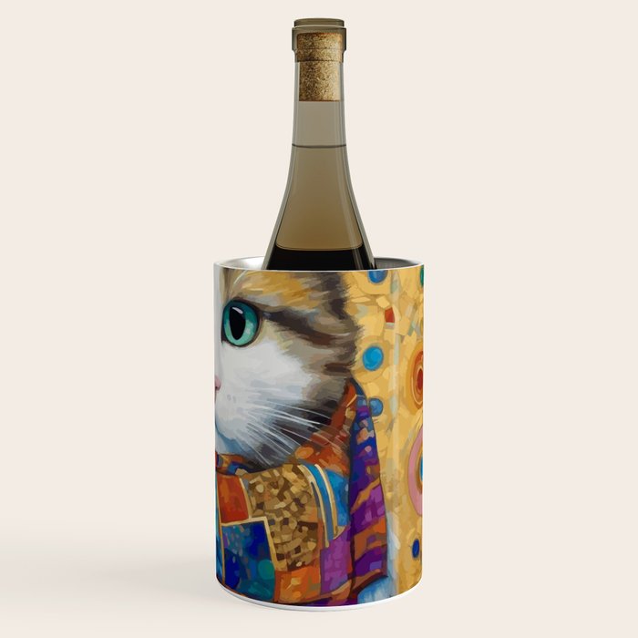 Gustav Klimt Style Calico Cat with Colorful Scarf Wine Chiller Gallery Image 3