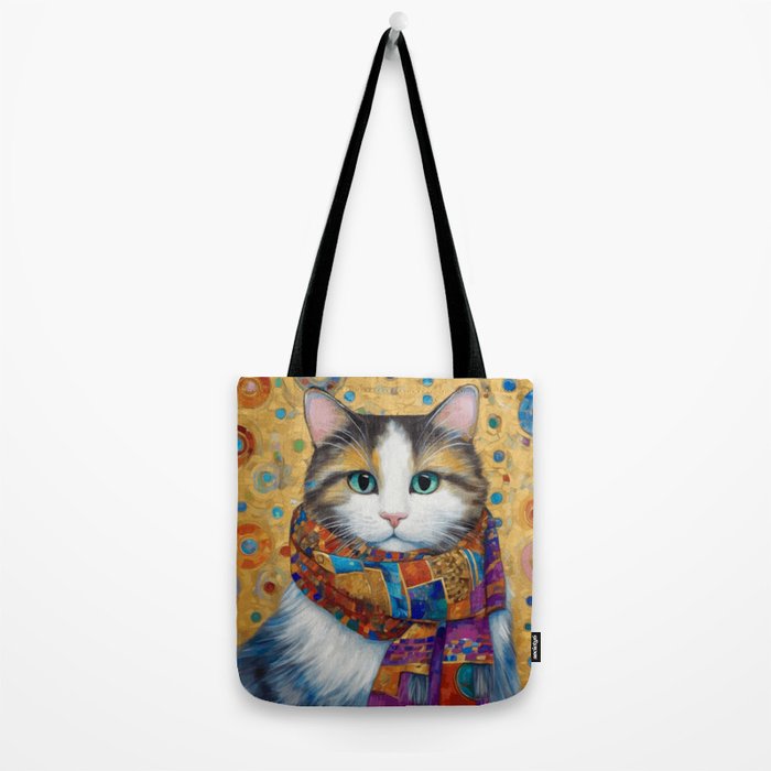 Gustav Klimt Style Calico Cat with Colorful Scarf Tote Bag Gallery Image 2