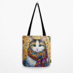 Gustav Klimt Style Calico Cat with Colorful Scarf Tote Bag Gallery Image 2