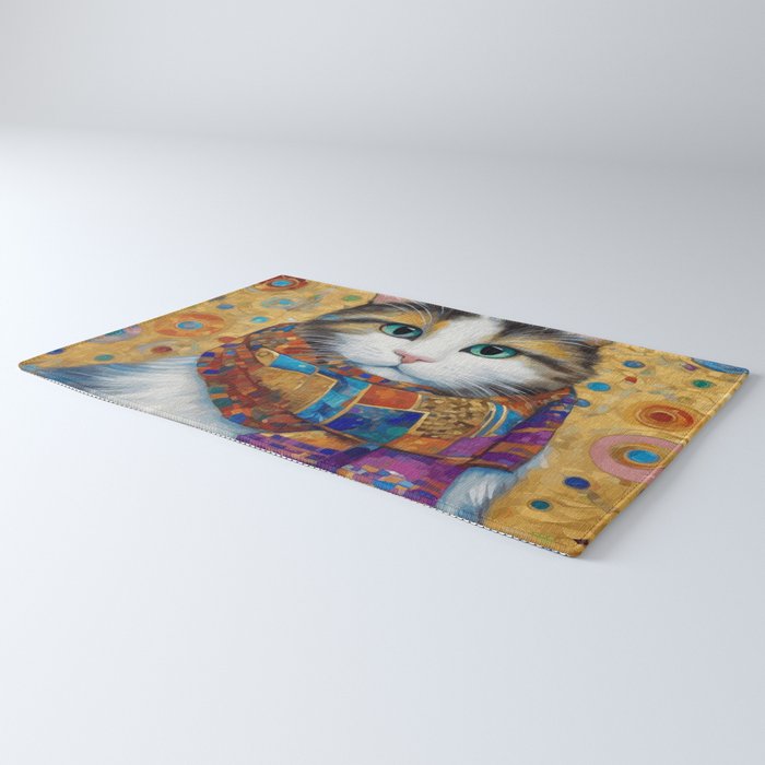 Gustav Klimt Style Calico Cat with Colorful Scarf Rug Gallery Image 3
