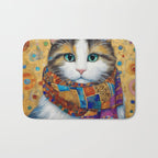 Gustav Klimt Style Calico Cat with Colorful Scarf Bath Mat Gallery Image 1