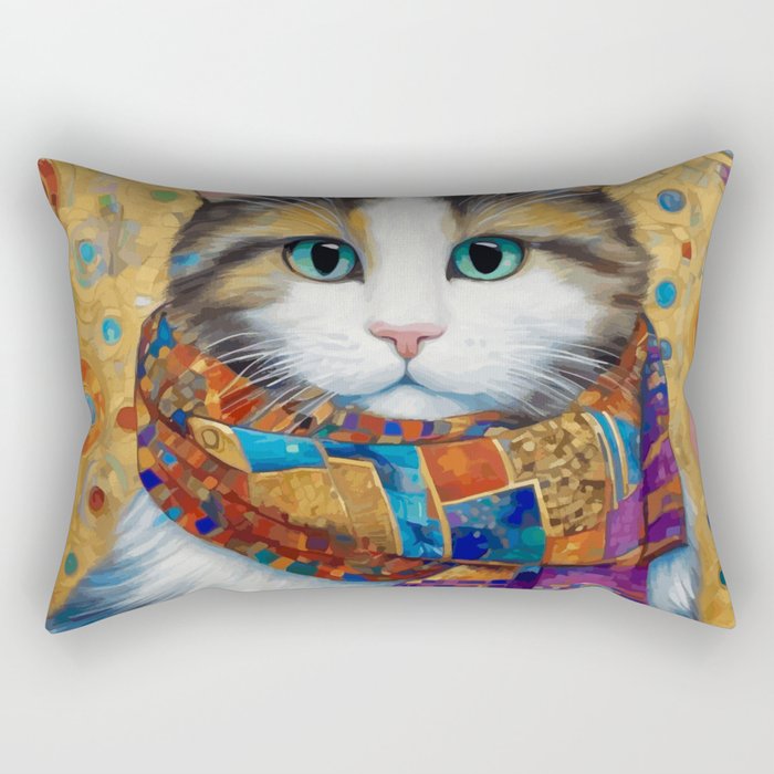 Gustav Klimt Style Calico Cat with Colorful Scarf Rectangular Pillow Gallery Image 2