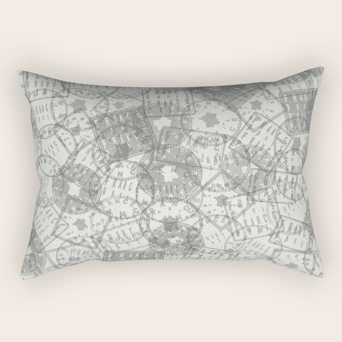 Vintage Paris France Travel Stamp Pattern Rectangular Pillow Gallery Image 1