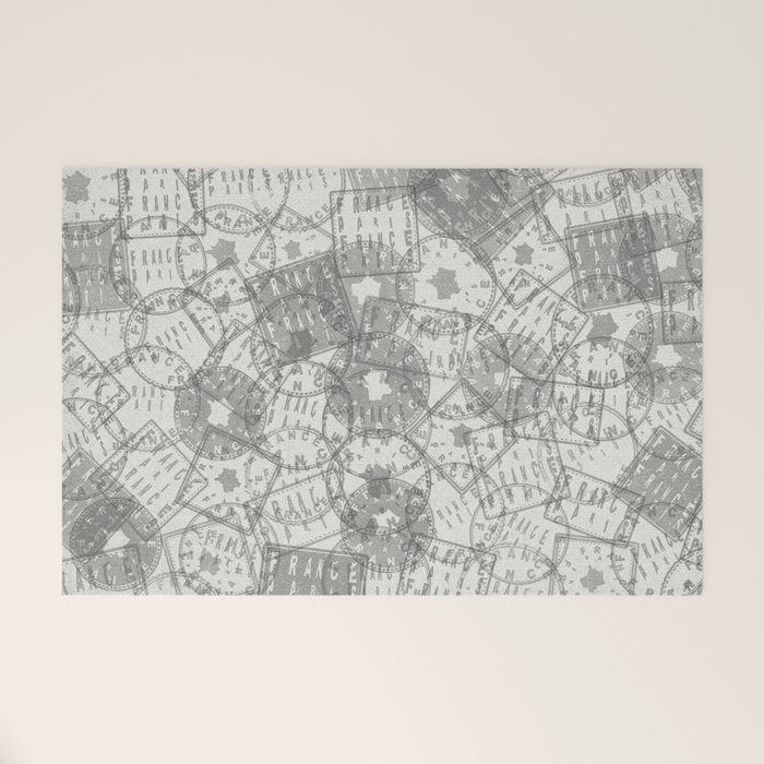 Vintage Paris France Travel Stamp Pattern Welcome Mat Gallery Image 1