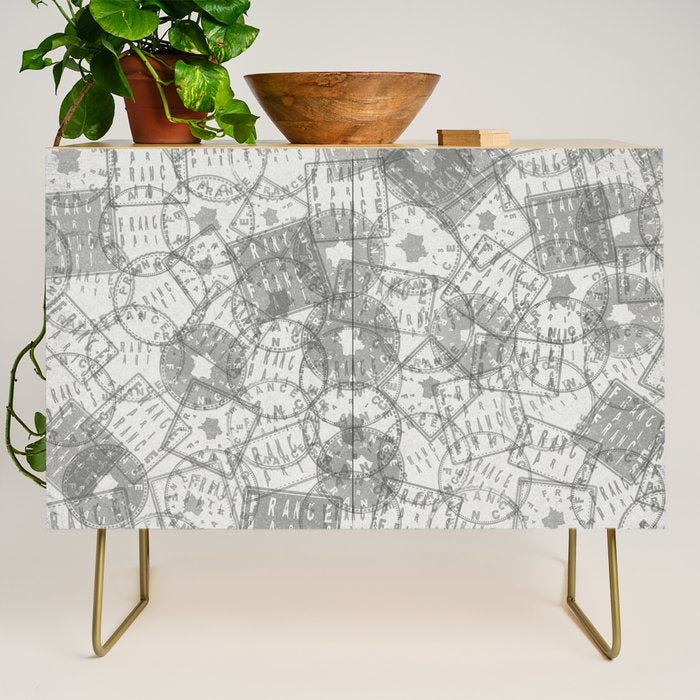 Vintage Paris France Travel Stamp Pattern Credenza Gallery Image 1