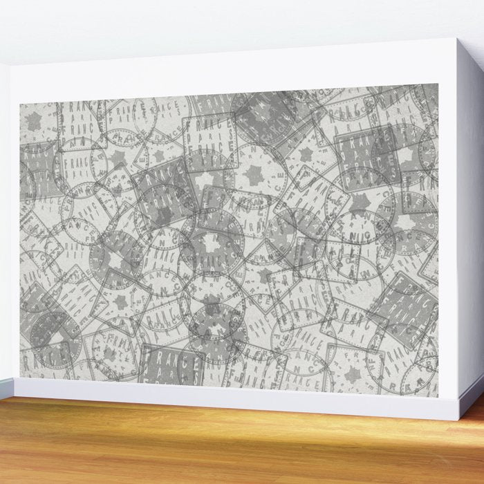 Vintage Paris France Travel Stamp Pattern Wall Mural Gallery Image 2