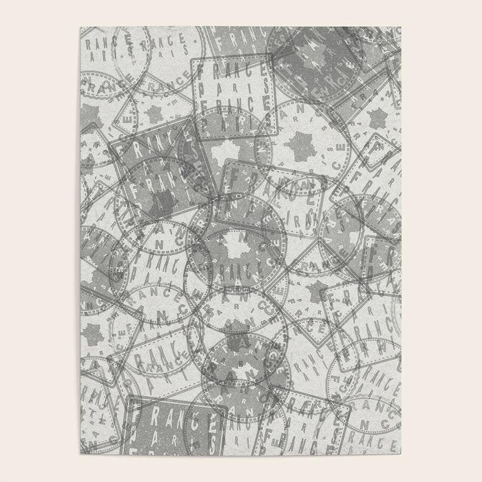 Vintage Paris France Travel Stamp Pattern Poster Gallery Image 1