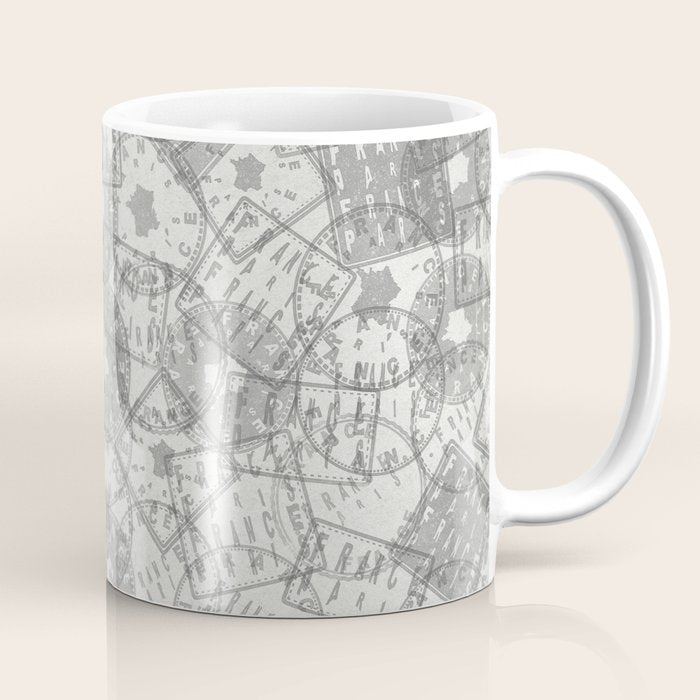 Vintage Paris France Travel Stamp Pattern Coffee Mug Gallery Image 1
