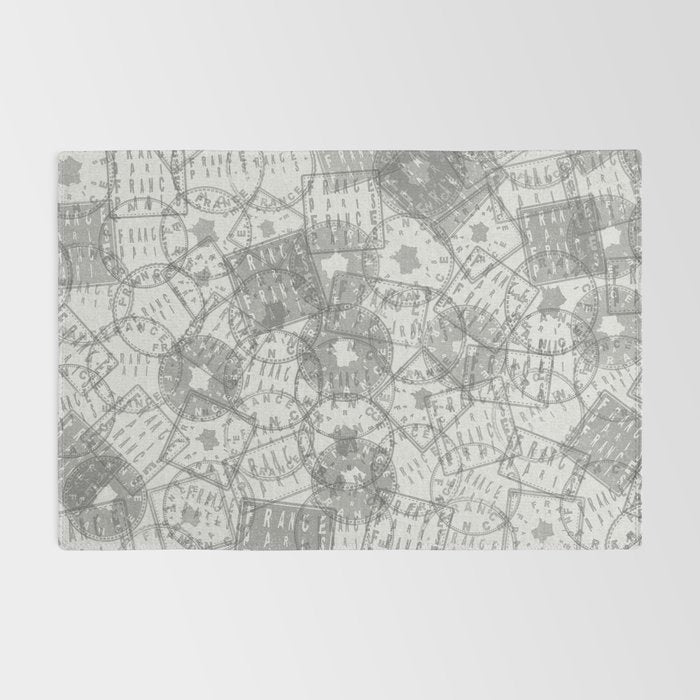 Vintage Paris France Travel Stamp Pattern Rug Gallery Image 2