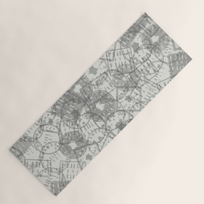 Vintage Paris France Travel Stamp Pattern Yoga Mat Gallery Image 1