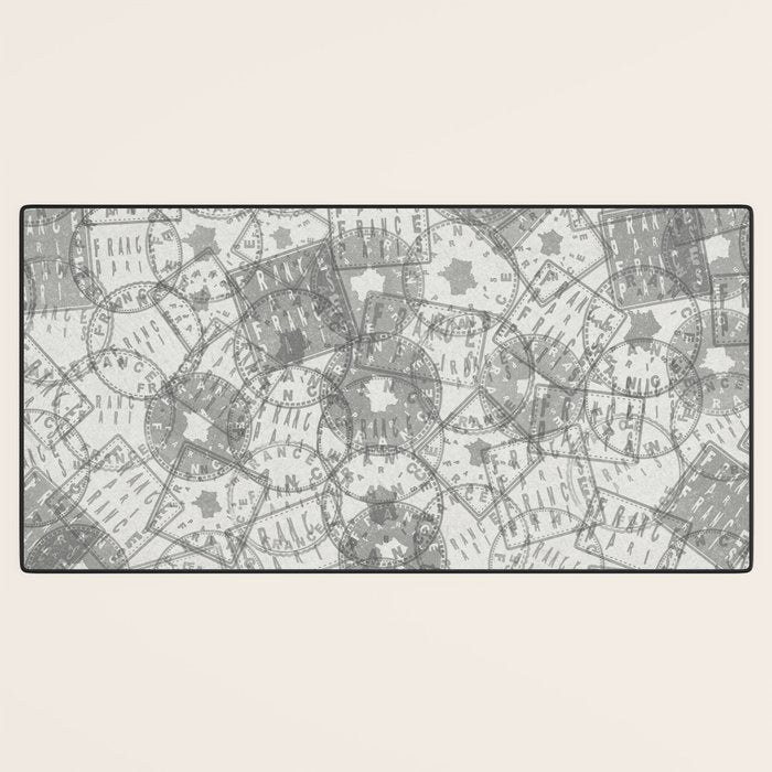 Vintage Paris France Travel Stamp Pattern Desk Mat Gallery Image 3