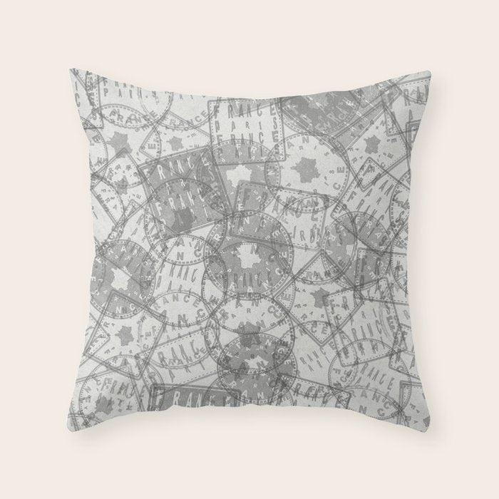 Vintage Paris France Travel Stamp Pattern Throw Pillow Gallery Image 6