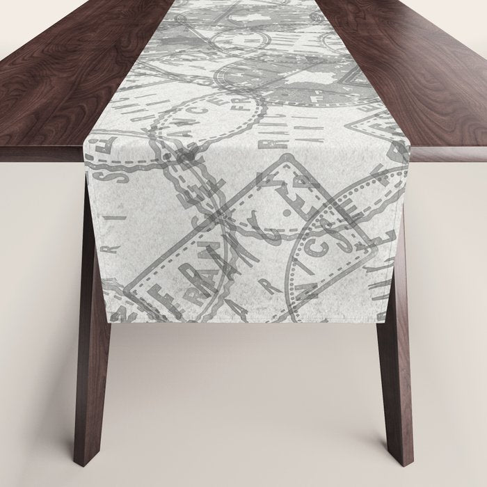 Vintage Paris France Travel Stamp Pattern Table Runner Gallery Image 1