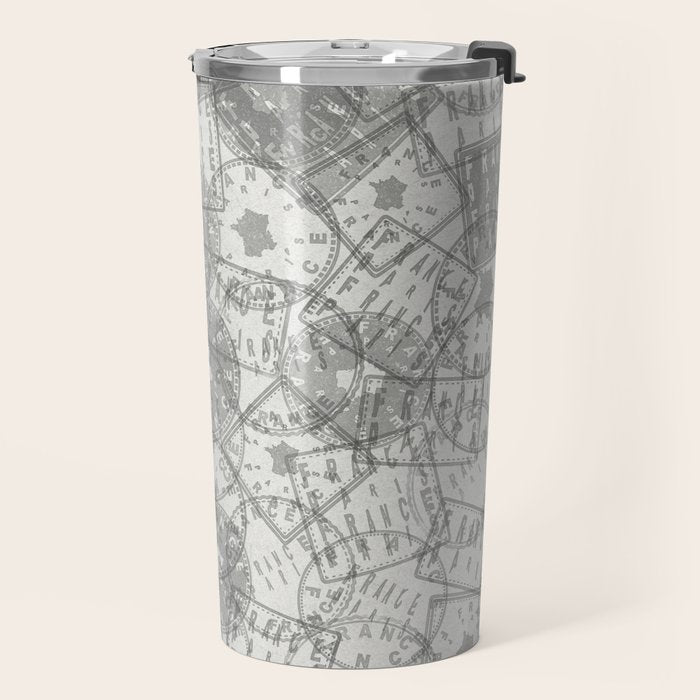 Vintage Paris France Travel Stamp Pattern Travel Mug Gallery Image 2