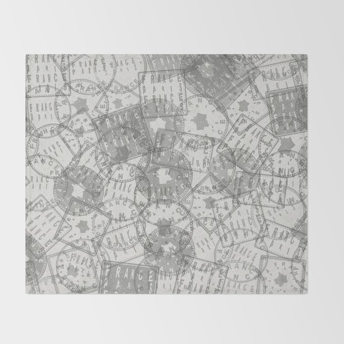 Vintage Paris France Travel Stamp Pattern Throw Blanket Gallery Image 2