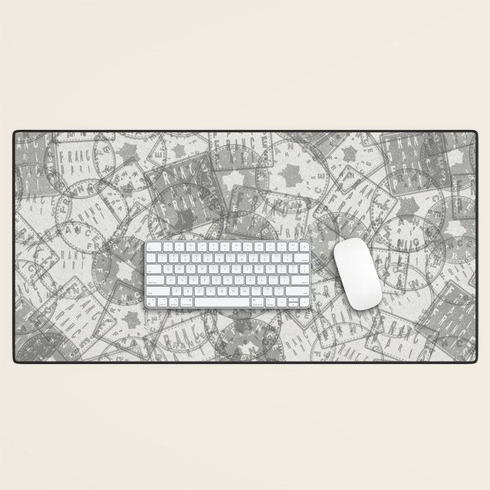 Vintage Paris France Travel Stamp Pattern Desk Mat Gallery Image 1