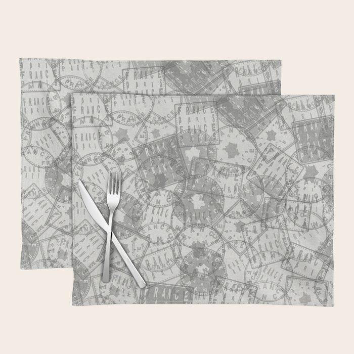 Vintage Paris France Travel Stamp Pattern Placemat Gallery Image 1