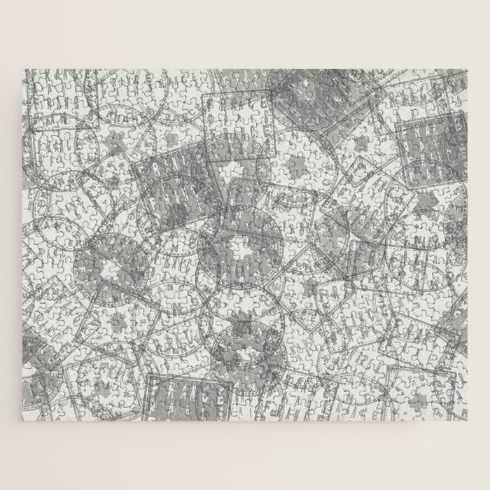 Vintage Paris France Travel Stamp Pattern Jigsaw Puzzle Gallery Image 1