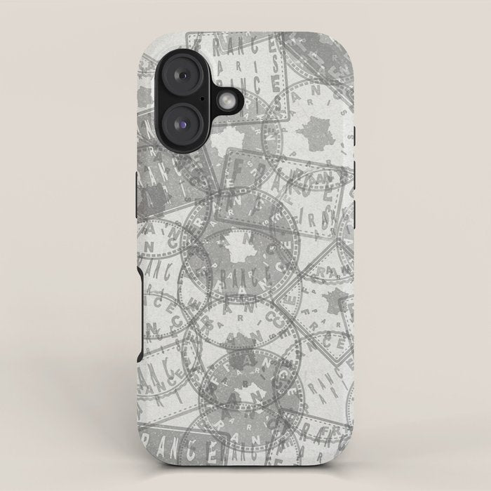 Vintage Paris France Travel Stamp Pattern iPhone Case Gallery Image 1