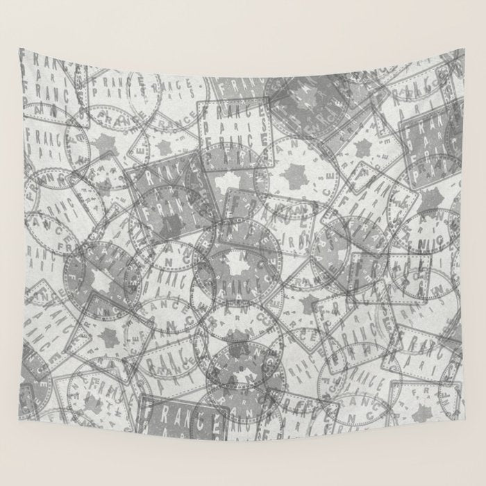 Vintage Paris France Travel Stamp Pattern Wall Tapestry Gallery Image 4