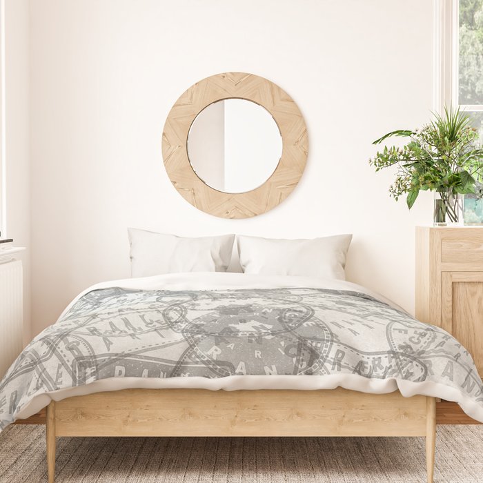 Vintage Paris France Travel Stamp Pattern Duvet Cover Gallery Image 3