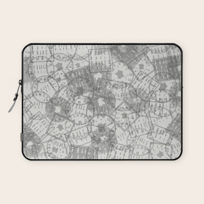 Vintage Paris France Travel Stamp Pattern Laptop Sleeve Gallery Image 1
