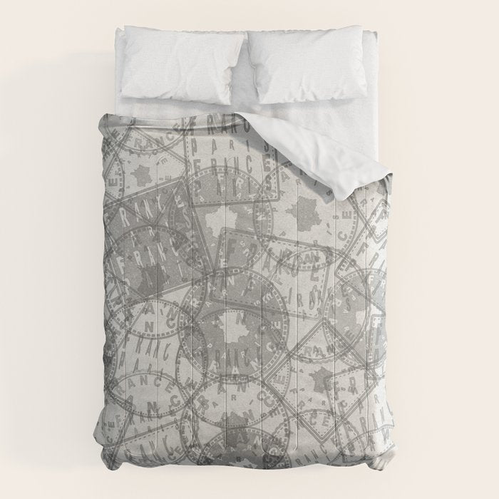 Vintage Paris France Travel Stamp Pattern Comforter Gallery Image 6