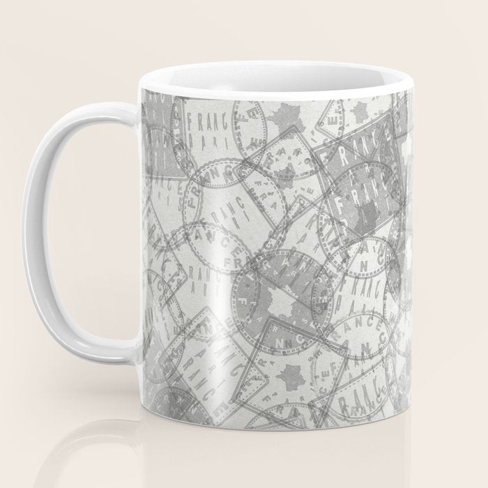 Vintage Paris France Travel Stamp Pattern Coffee Mug Gallery Image 3