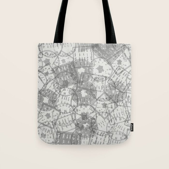Vintage Paris France Travel Stamp Pattern Tote Bag Gallery Image 1