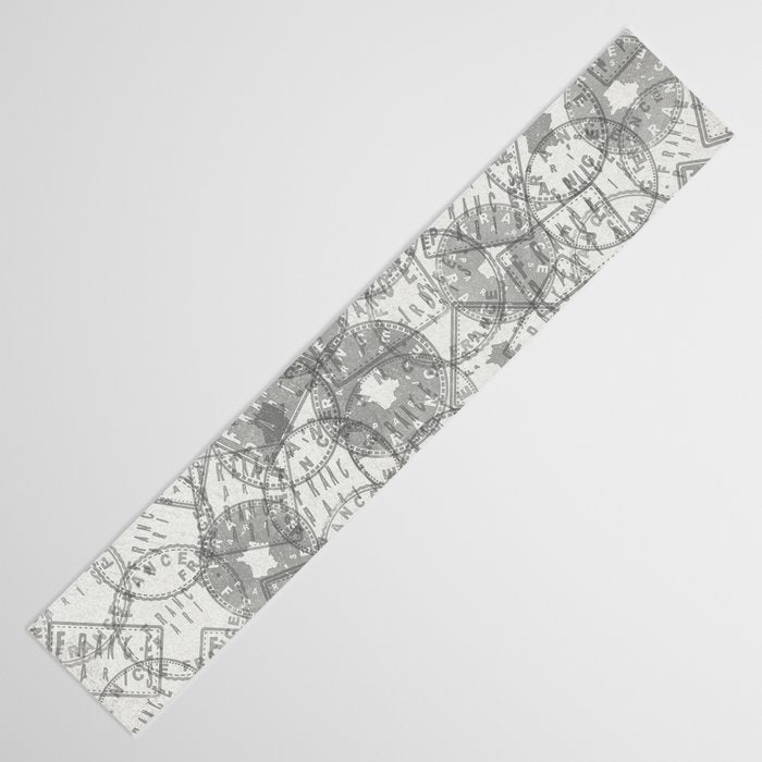 Vintage Paris France Travel Stamp Pattern Table Runner Gallery Image 3