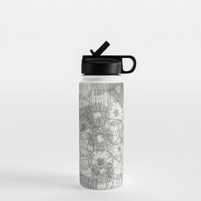 Vintage Paris France Travel Stamp Pattern Water Bottle Gallery Image 1