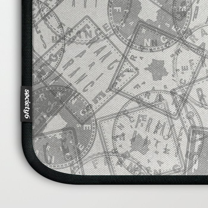 Vintage Paris France Travel Stamp Pattern Laptop Sleeve Gallery Image 3