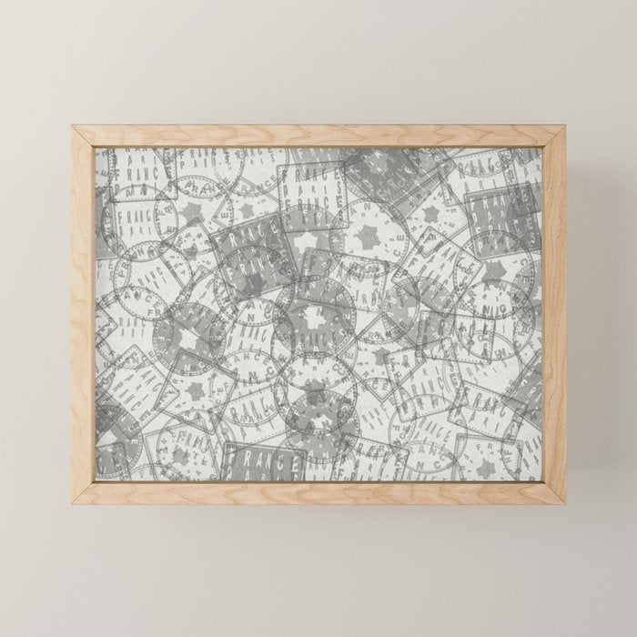 Vintage Paris France Travel Stamp Pattern Mini Art Print Gallery Image 1