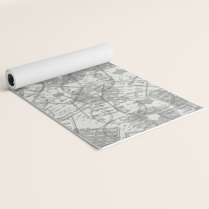 Vintage Paris France Travel Stamp Pattern Yoga Mat Gallery Image 2