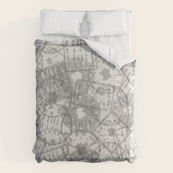 Vintage Paris France Travel Stamp Pattern Duvet Cover Gallery Image 6