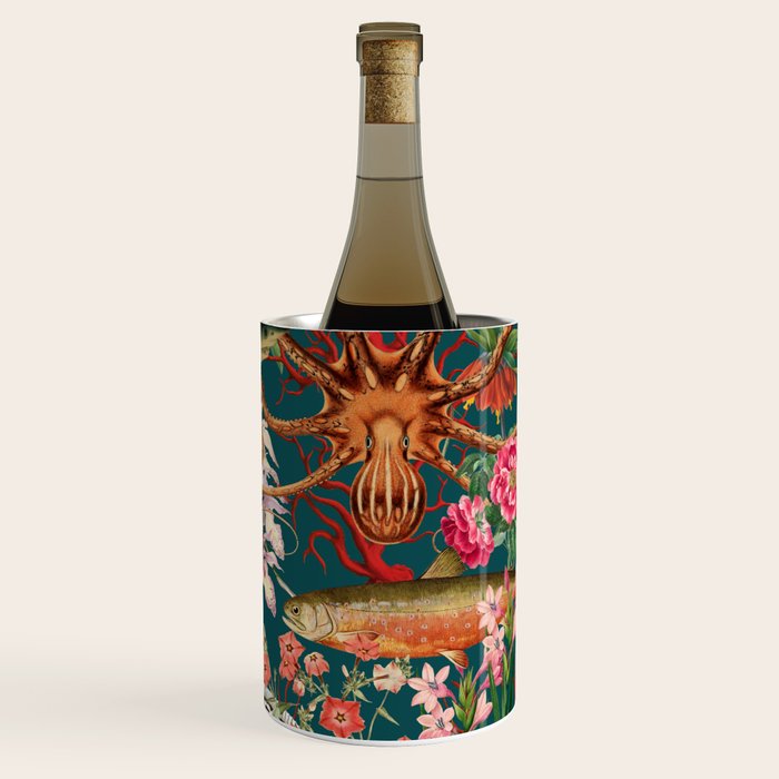 Floral Ocean Eden on Teal Wine Chiller Gallery Image 1