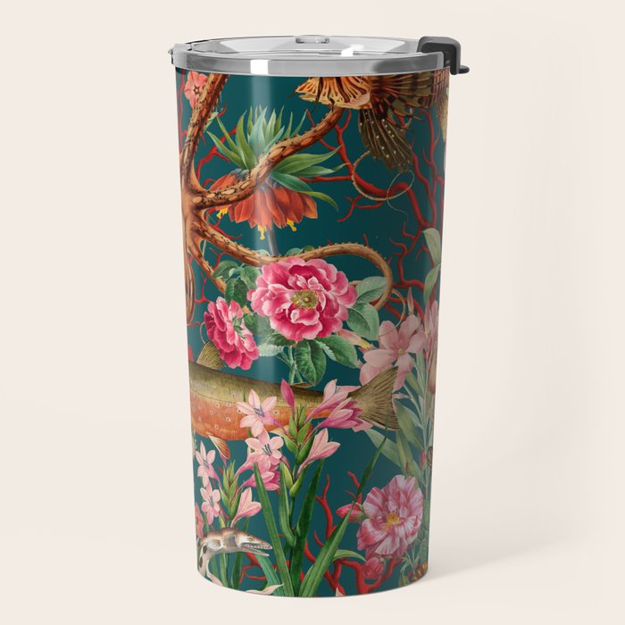 Floral Ocean Eden on Teal Travel Mug Gallery Image 2