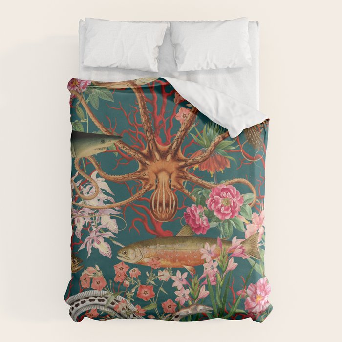 Floral Ocean Eden on Teal Duvet Cover Gallery Image 1